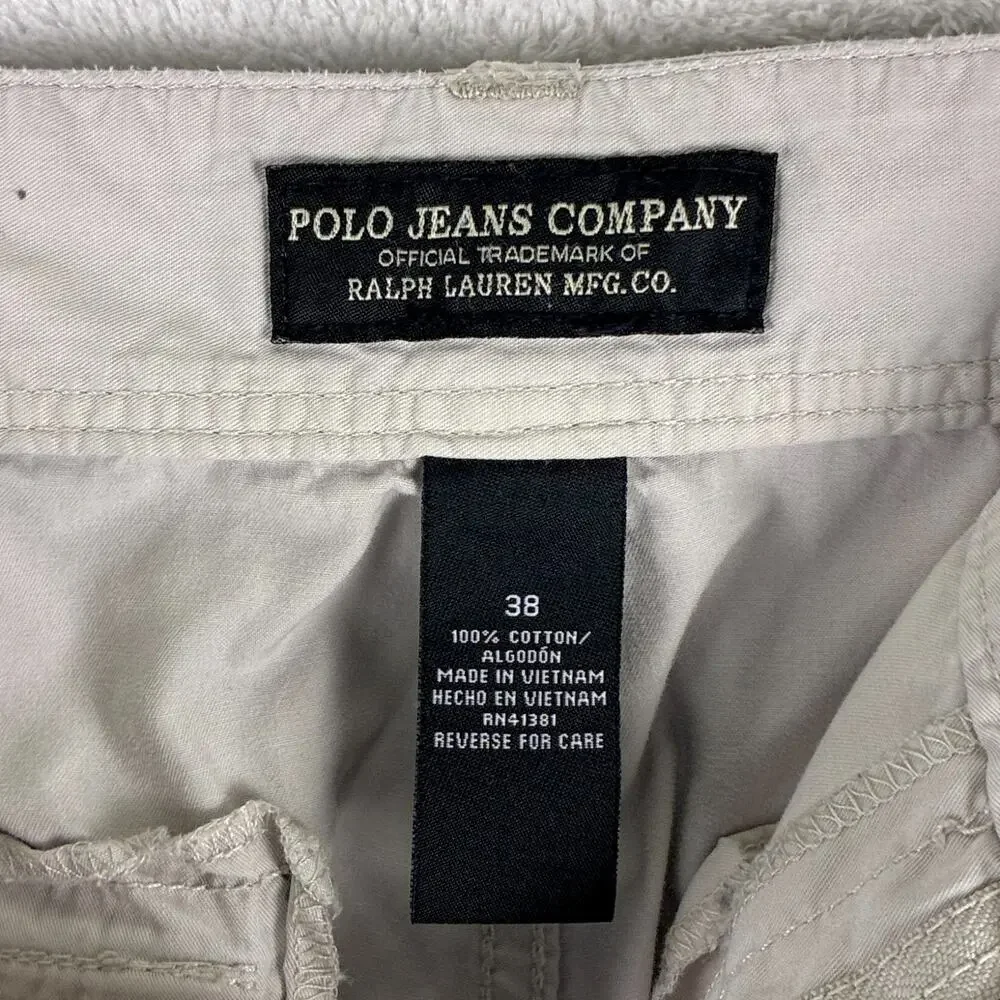 VTG Polo Jeans Co Ralph Lauren Cargo Shorts Mens 38 Khaki Skate Baggy Army Y2K
